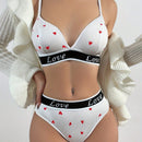 Conjunto de lenceria con estampado de corazon, comodo conjunto de sujetador y braga para verano