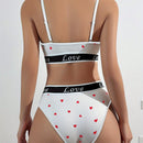 Conjunto de lenceria con estampado de corazon, comodo conjunto de sujetador y braga para verano