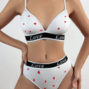 Conjunto de lenceria con estampado de corazon, comodo conjunto de sujetador y braga para verano