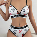 Conjunto de sujetador para mujer, bikini de triangulo comodo y respetuoso con la piel con estampado de letras y labios
