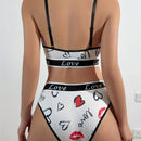 Conjunto de sujetador para mujer, bikini de triangulo comodo y respetuoso con la piel con estampado de letras y labios