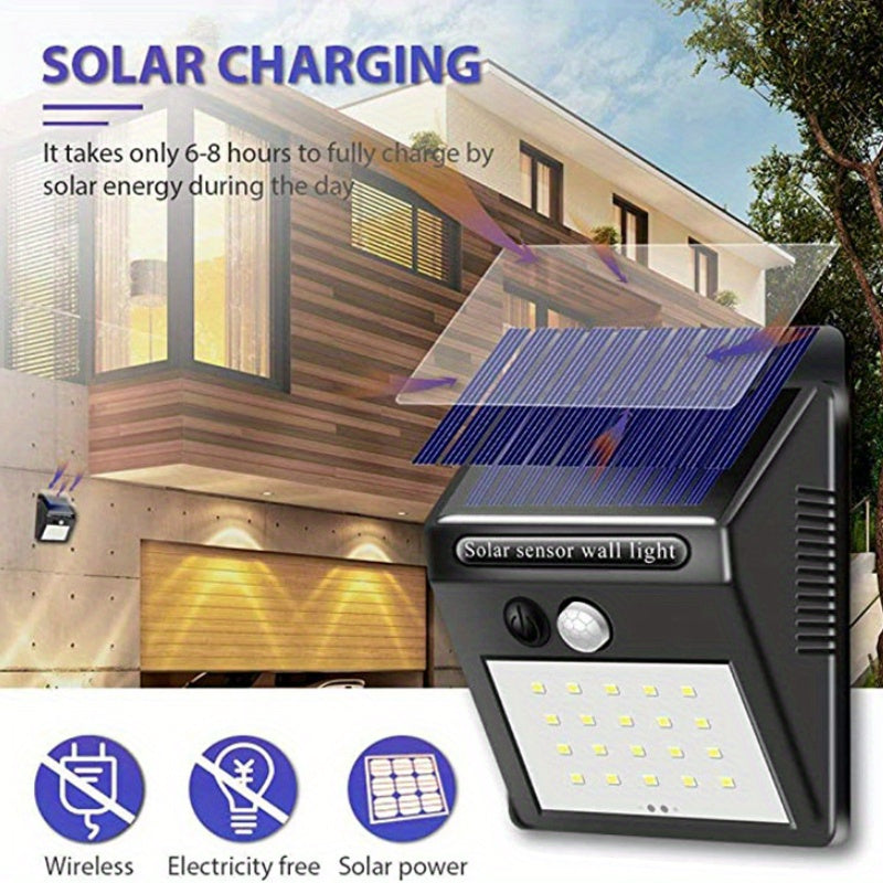 Lámpara solar de pared con 30 LED, sensor de movimiento para exteriores con detección automática infrarroja, ideal para jardín, patio, cerca y garaje
