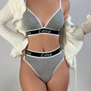 Conjunto de sujetador de mujer con estampado de letras, tela comoda y amigable con la piel, braguitas de bikini triangulares
