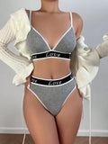 Conjunto de sujetador de mujer con estampado de letras, tela comoda y amigable con la piel, braguitas de bikini triangulares