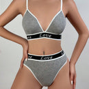 Conjunto de sujetador de mujer con estampado de letras, tela comoda y amigable con la piel, braguitas de bikini triangulares