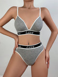 Conjunto de sujetador de mujer con estampado de letras, tela comoda y amigable con la piel, braguitas de bikini triangulares