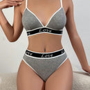 Conjunto de sujetador de mujer con estampado de letras, tela comoda y amigable con la piel, braguitas de bikini triangulares