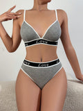Conjunto de sujetador de mujer con estampado de letras, tela comoda y amigable con la piel, braguitas de bikini triangulares