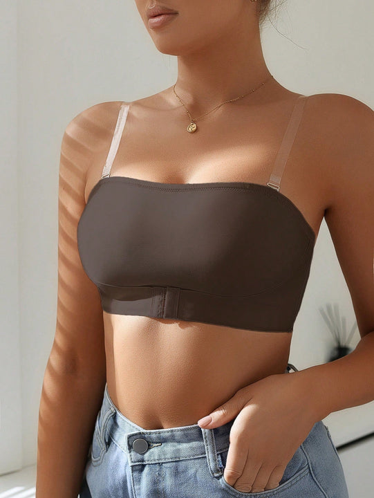 Sujetador solido sin tirantes ajustable para mujer, 1 pieza