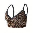 Top de tirantes con estampado de leopardo ribete con encaje
