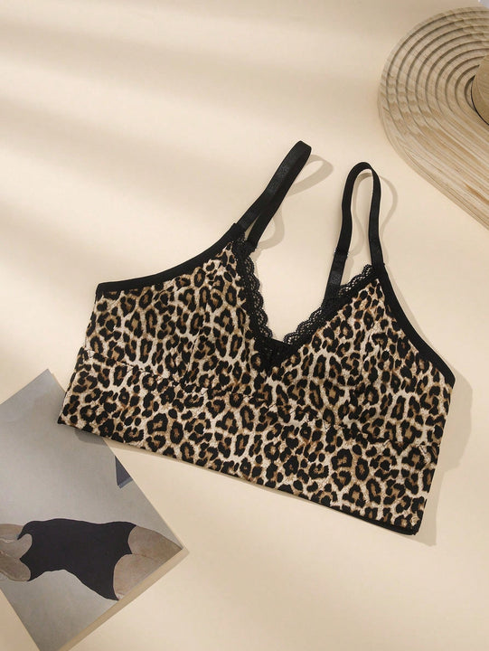 Top de tirantes con estampado de leopardo ribete con encaje