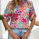 VCAY Camisa estampada con cuello en V informal para vacaciones de primavera/verano