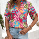 VCAY Camisa estampada con cuello en V informal para vacaciones de primavera/verano