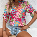 VCAY Camisa estampada con cuello en V informal para vacaciones de primavera/verano