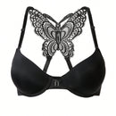 Sujetador de encaje con mariposa trasera para mujeres, estilo de copa moldeada y recogida con hebilla frontal