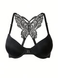 Sujetador de encaje con mariposa trasera para mujeres, estilo de copa moldeada y recogida con hebilla frontal
