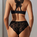 Sujetador de encaje con mariposa trasera para mujeres, estilo de copa moldeada y recogida con hebilla frontal