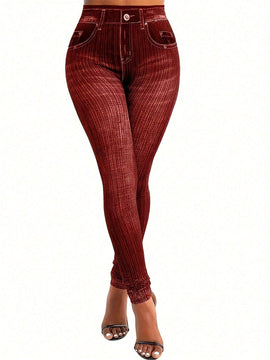 LUNE Pantalones largos de estilo simple y uso diario para mujeres con imitacion de tela de mezclilla