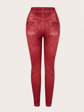 LUNE Pantalones largos de estilo simple y uso diario para mujeres con imitacion de tela de mezclilla