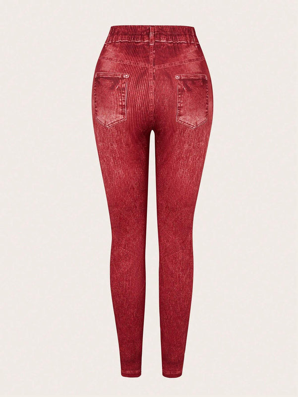 LUNE Pantalones largos de estilo simple y uso diario para mujeres con imitacion de tela de mezclilla