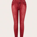 LUNE Pantalones largos de estilo simple y uso diario para mujeres con imitacion de tela de mezclilla