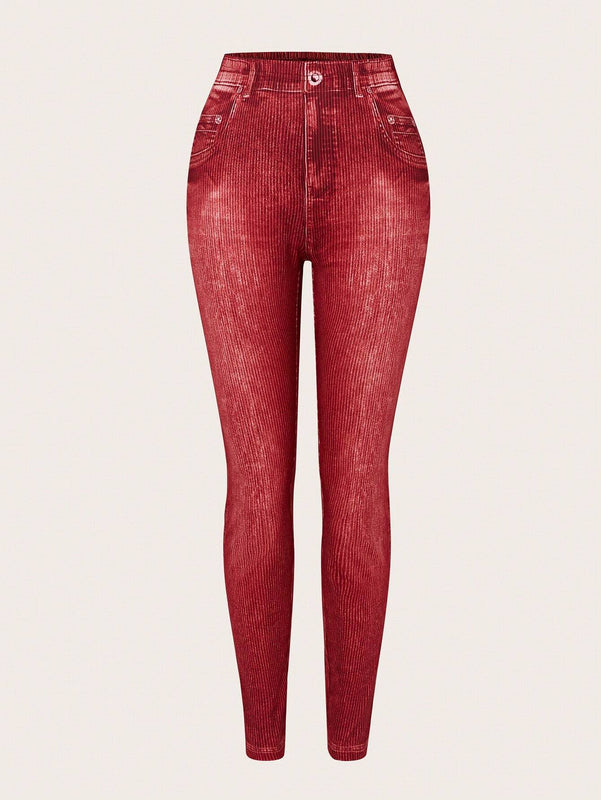 LUNE Pantalones largos de estilo simple y uso diario para mujeres con imitacion de tela de mezclilla