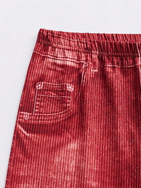 LUNE Pantalones largos de estilo simple y uso diario para mujeres con imitacion de tela de mezclilla