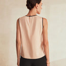 MOTF Classy Blusa sin mangas con detalle de orificio en el cuello, ribete de contraste y pliegues plegados
