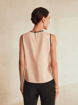 MOTF Classy Blusa sin mangas con detalle de orificio en el cuello, ribete de contraste y pliegues plegados