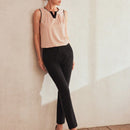 MOTF Classy Blusa sin mangas con detalle de orificio en el cuello, ribete de contraste y pliegues plegados