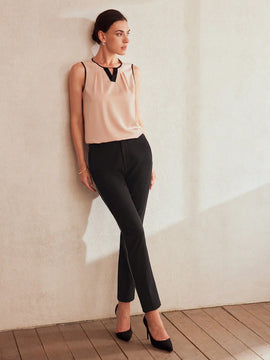 MOTF Classy Blusa sin mangas con detalle de orificio en el cuello, ribete de contraste y pliegues plegados