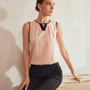 MOTF Classy Blusa sin mangas con detalle de orificio en el cuello, ribete de contraste y pliegues plegados