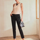 MOTF Classy Blusa sin mangas con detalle de orificio en el cuello, ribete de contraste y pliegues plegados