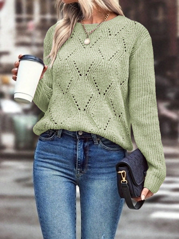 LUNE Jersey de mujer de manga larga y cuello redondo para primavera/otono, holgado y casual con diseno de hueco