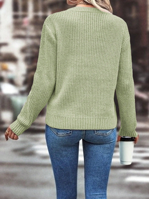 LUNE Jersey de mujer de manga larga y cuello redondo para primavera/otono, holgado y casual con diseno de hueco