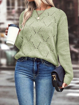 LUNE Jersey de mujer de manga larga y cuello redondo para primavera/otono, holgado y casual con diseno de hueco