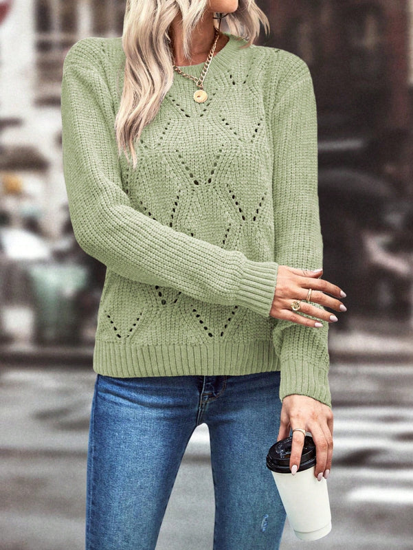 LUNE Jersey de mujer de manga larga y cuello redondo para primavera/otono, holgado y casual con diseno de hueco