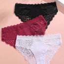 Conjunto De 3 Piezas De Calzoncillos Simples Y Comodos Con Patron De Encaje De Color Solido Para Mujer