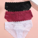 Conjunto De 3 Piezas De Calzoncillos Simples Y Comodos Con Patron De Encaje De Color Solido Para Mujer