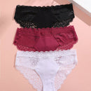 Conjunto De 3 Piezas De Calzoncillos Simples Y Comodos Con Patron De Encaje De Color Solido Para Mujer