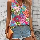 LUNE Camisa floral casual y sencilla para mujer con cuello en V, adecuada para el verano