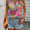 LUNE Camisa floral casual y sencilla para mujer con cuello en V, adecuada para el verano
