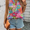 LUNE Camisa floral casual y sencilla para mujer con cuello en V, adecuada para el verano
