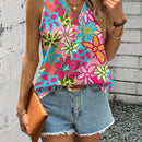 Camisa floral casual y sencilla para mujer con cuello en V, adecuada para el verano