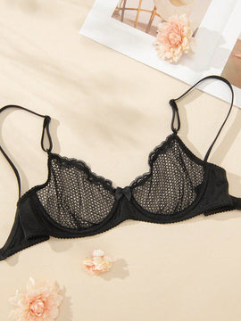 Wingslove sujetador con copa de 1/2 transparente con encaje y aro, sexy, para navidad