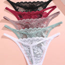 5 Piezas De Tanga Con Cintura Baja Y Encaje Solido Para Mujer, Con Banda De Cintura Fina, Conjunto De Lenceria Sexy Para Mujer