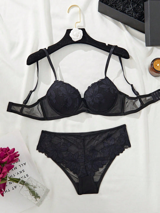 Set de 2 piezas de sujetador de encaje para mujer con aros