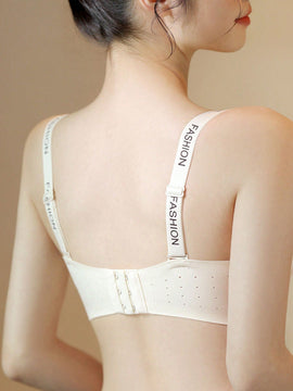 Sujetador para mujer sin costuras y sin cables, con correas de hombro que cubren media taza y letras, para recoger y recoger los pechos laterales.