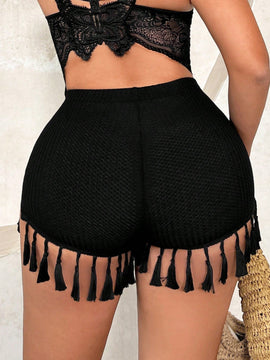 SXY Shorts casuales con flecos de cintura alta para vacaciones de primavera/verano