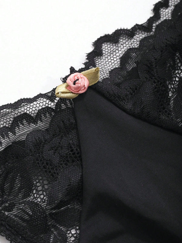 DAZY Tanga sexy con cordones y encaje en la espalda baja